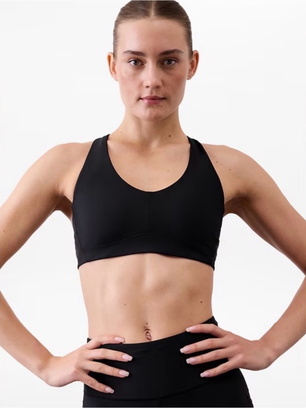 Athleta Black Interval Plunge Bra A-C Cup Size XS Cross Back Sports Bra